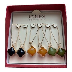 New Jones New York Three Pair Gold Flower Earrings